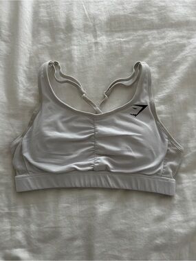 Gymshark White Racerback Sports Bra with Ruched Front